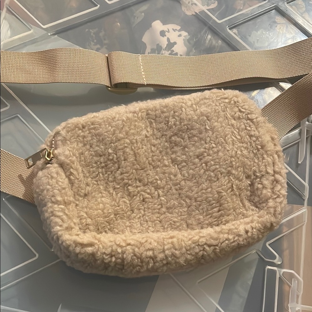 Cream Sherpa Crossbody Bag with Plush Texture